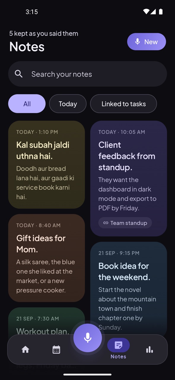Notes in dark mode