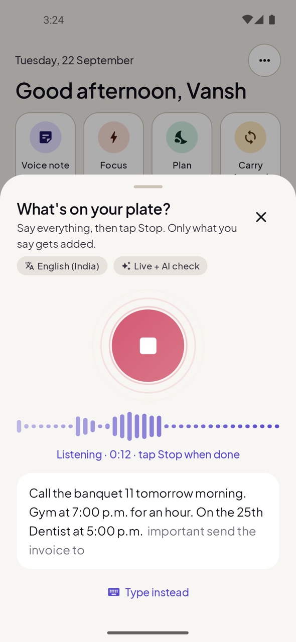 Voice screen with live words